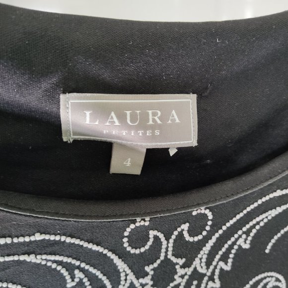 Laura Petites short dress, size 4 petite black dress with white design - Picture 4 of 7